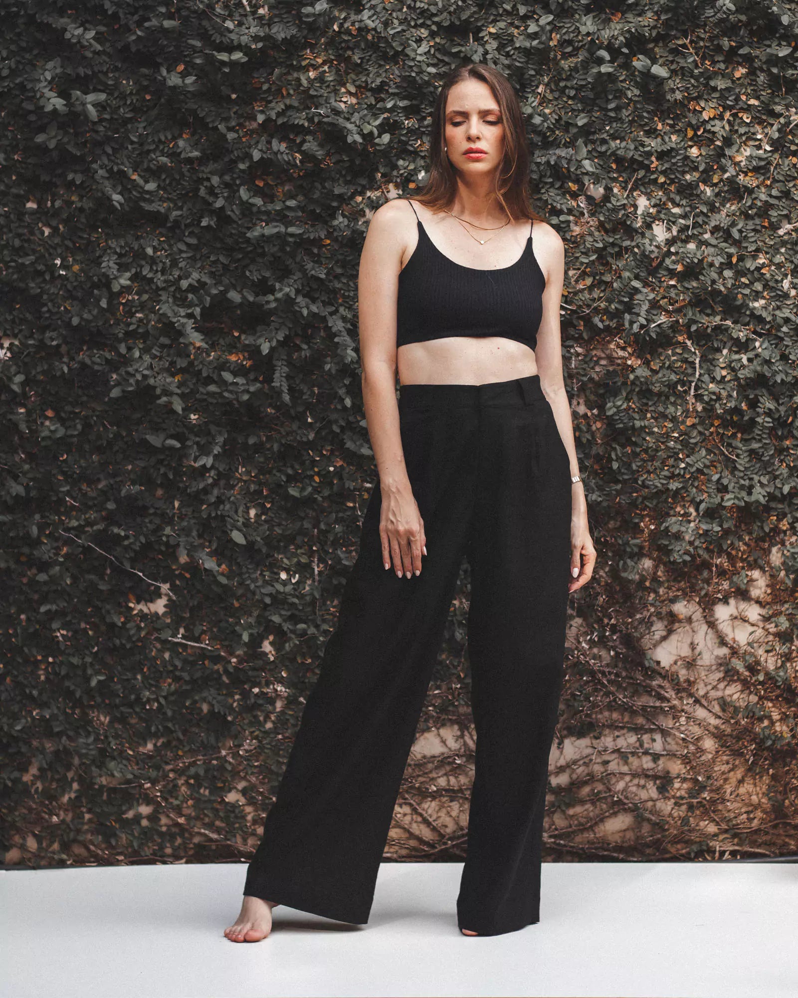 calça de linho preta casual