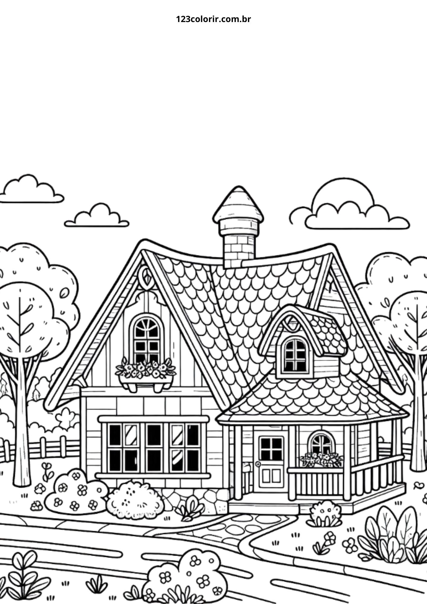 casinha de conto de fadas para colorir