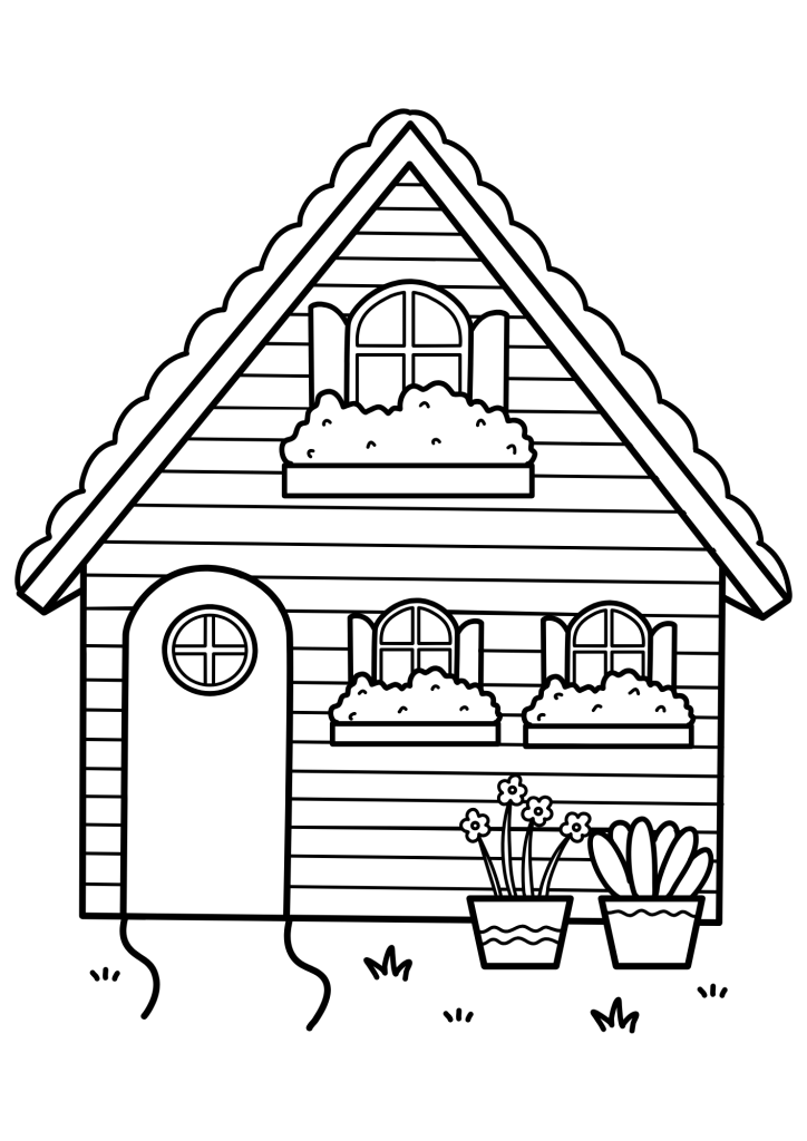 casas para colorir com jardim