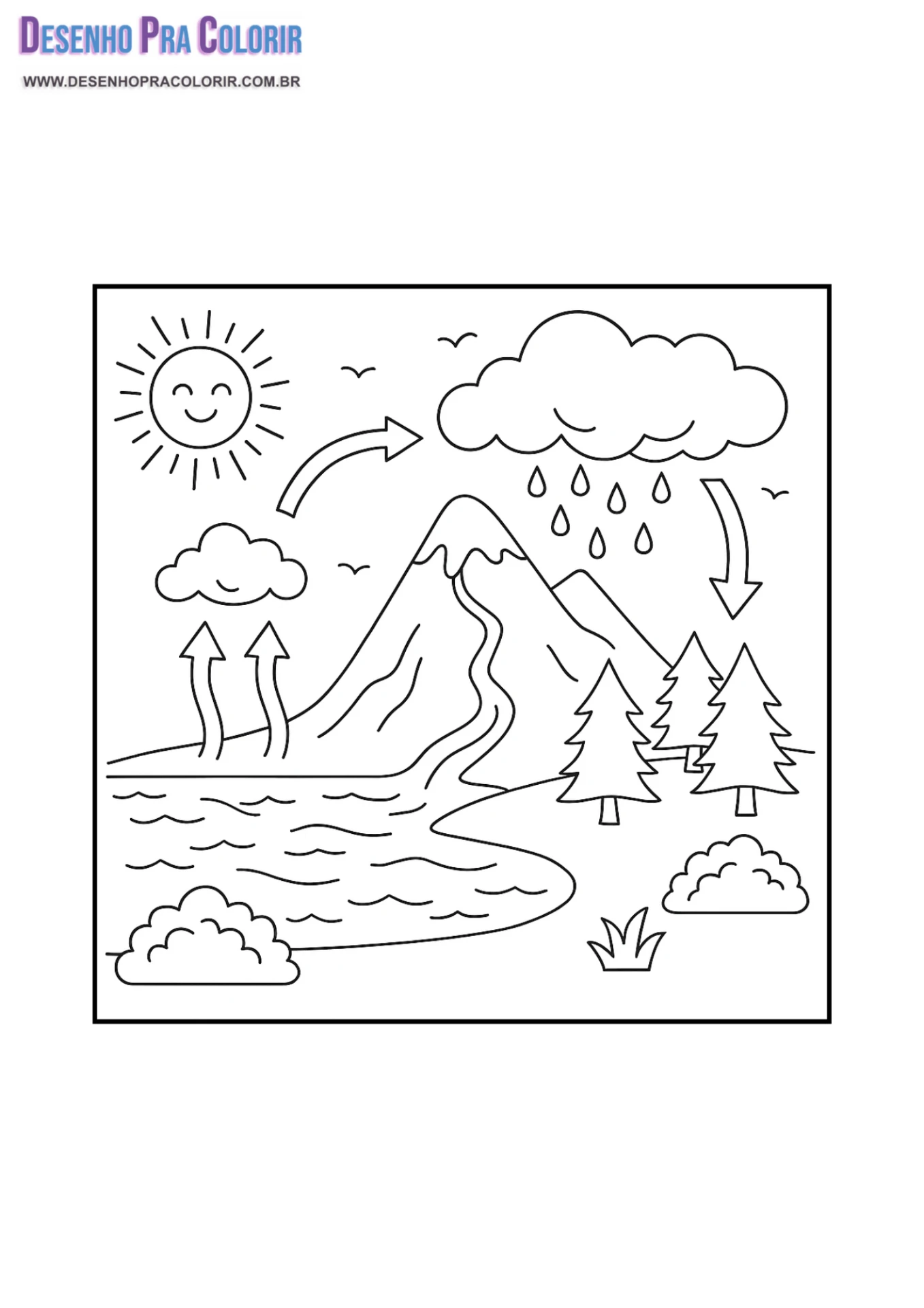 desenho ciclo da água para pintar