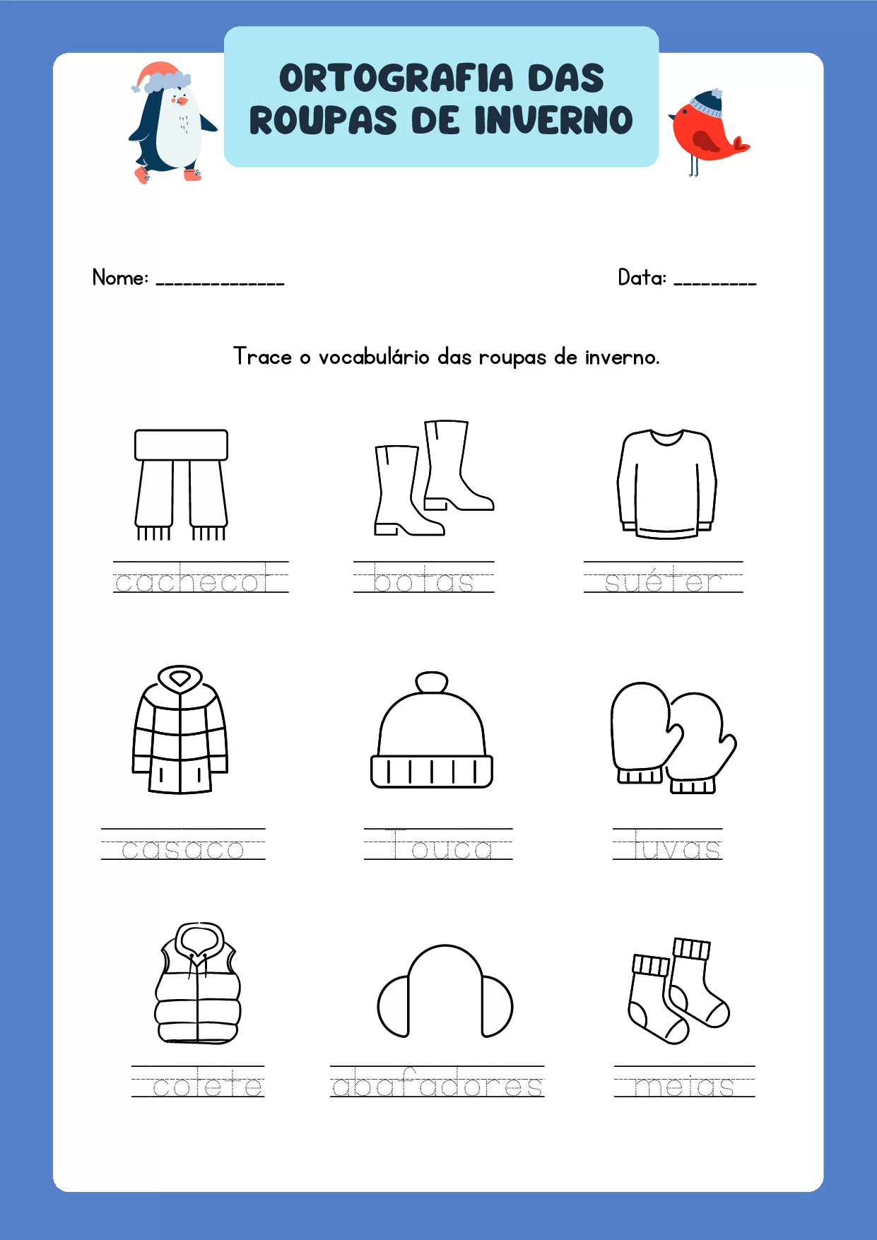 roupas de inverno com a letra a