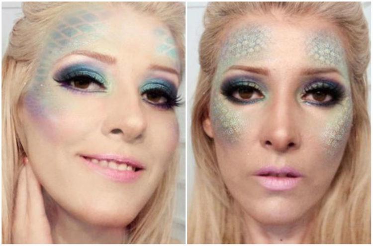 como aplicar meia arrastao para maquiagem sereia