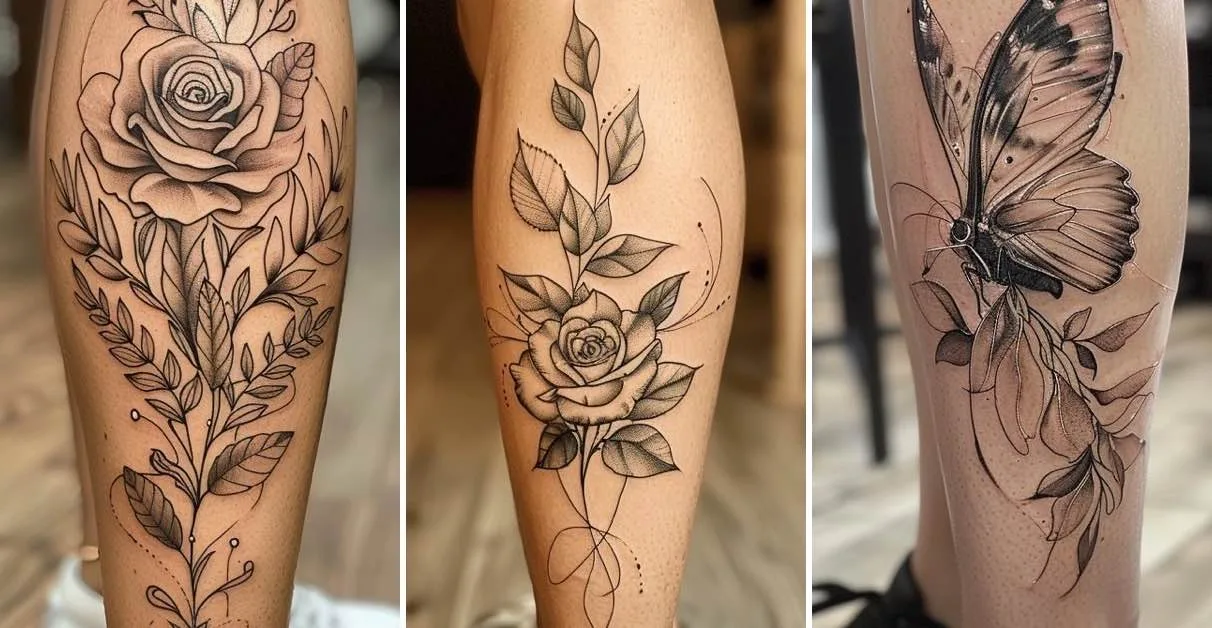 como cuidar de tatuagem floral na panturrilha