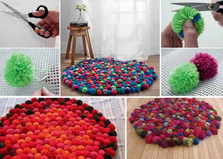 diy tapete de pompom passo a passo