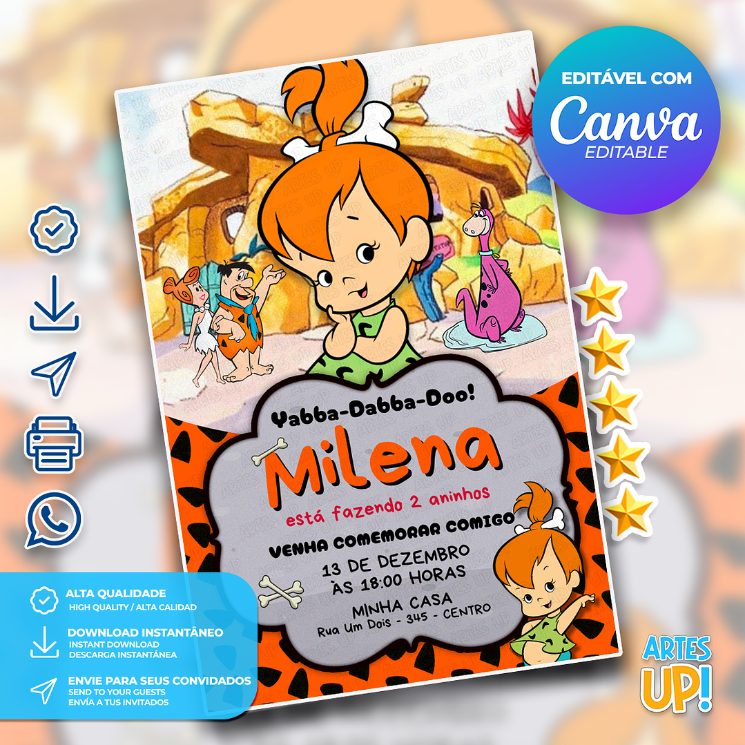 convite digital pedrita os flintstones
