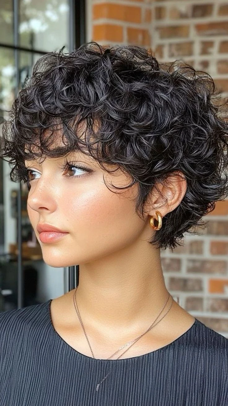 corte cacheado com franja