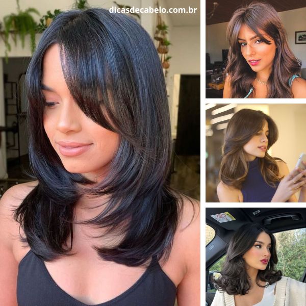 corte de cabelo medio repicado nas pontas com franja