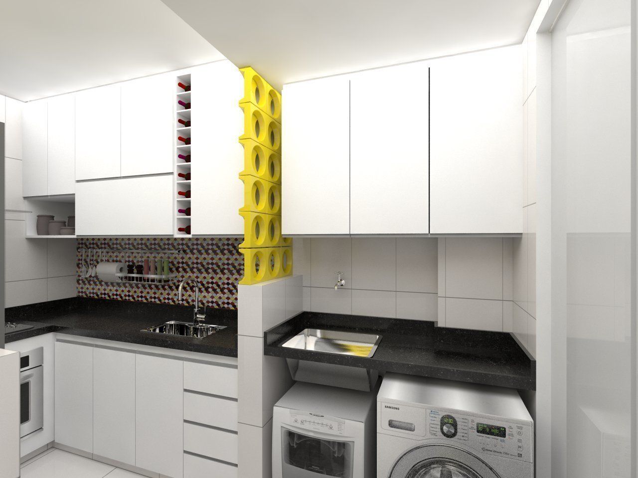 Separar cozinha e lavanderia com vidro