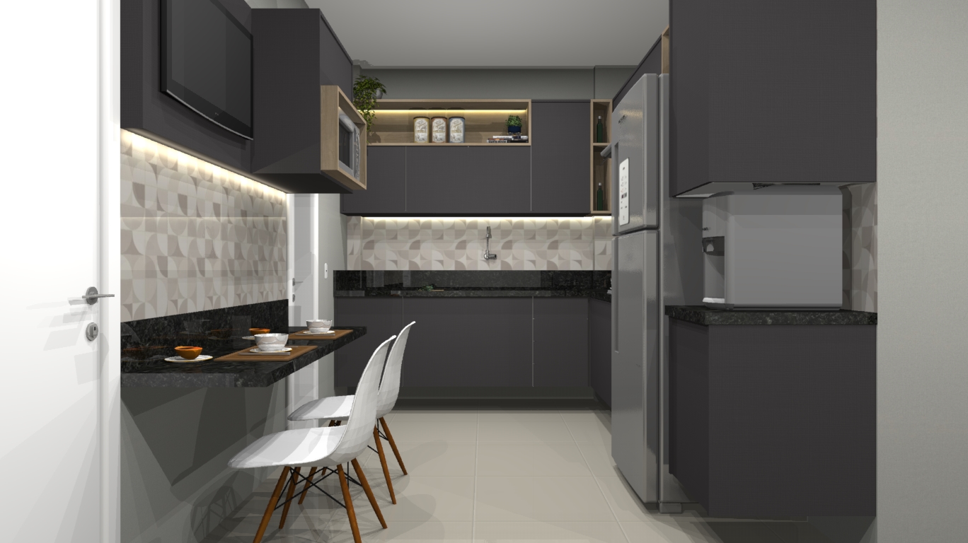 cozinha planejada pequena com sala