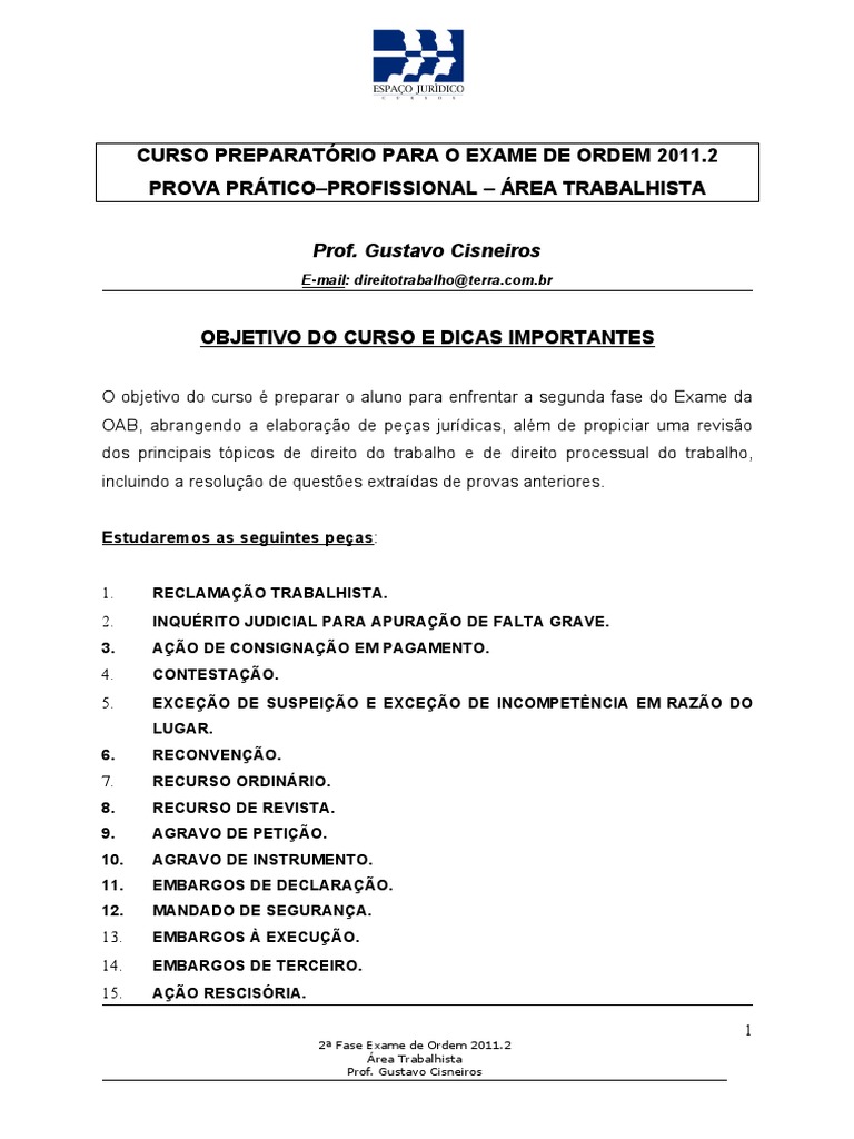 curso 2 fase oab trabalho gratuito