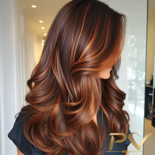 custo morena iluminada cobre cabelo liso salão