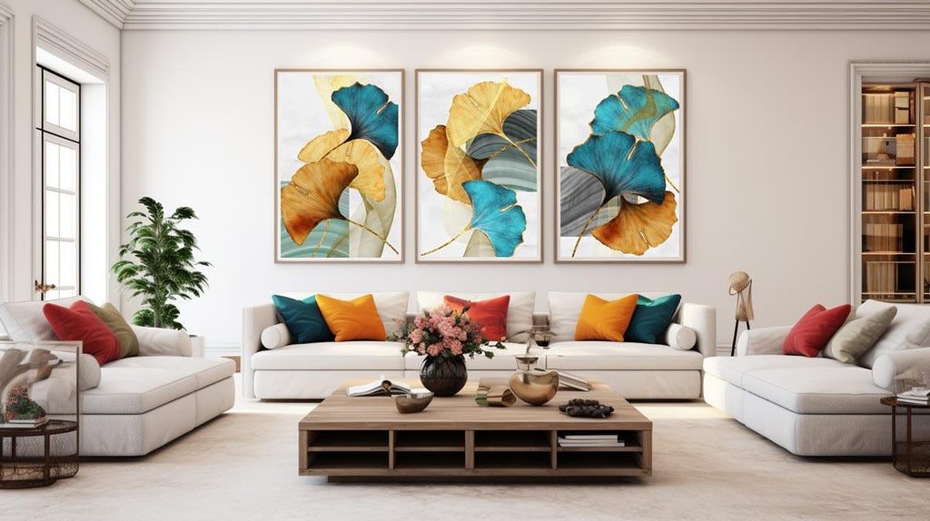 decoração com quadros na parede da sala