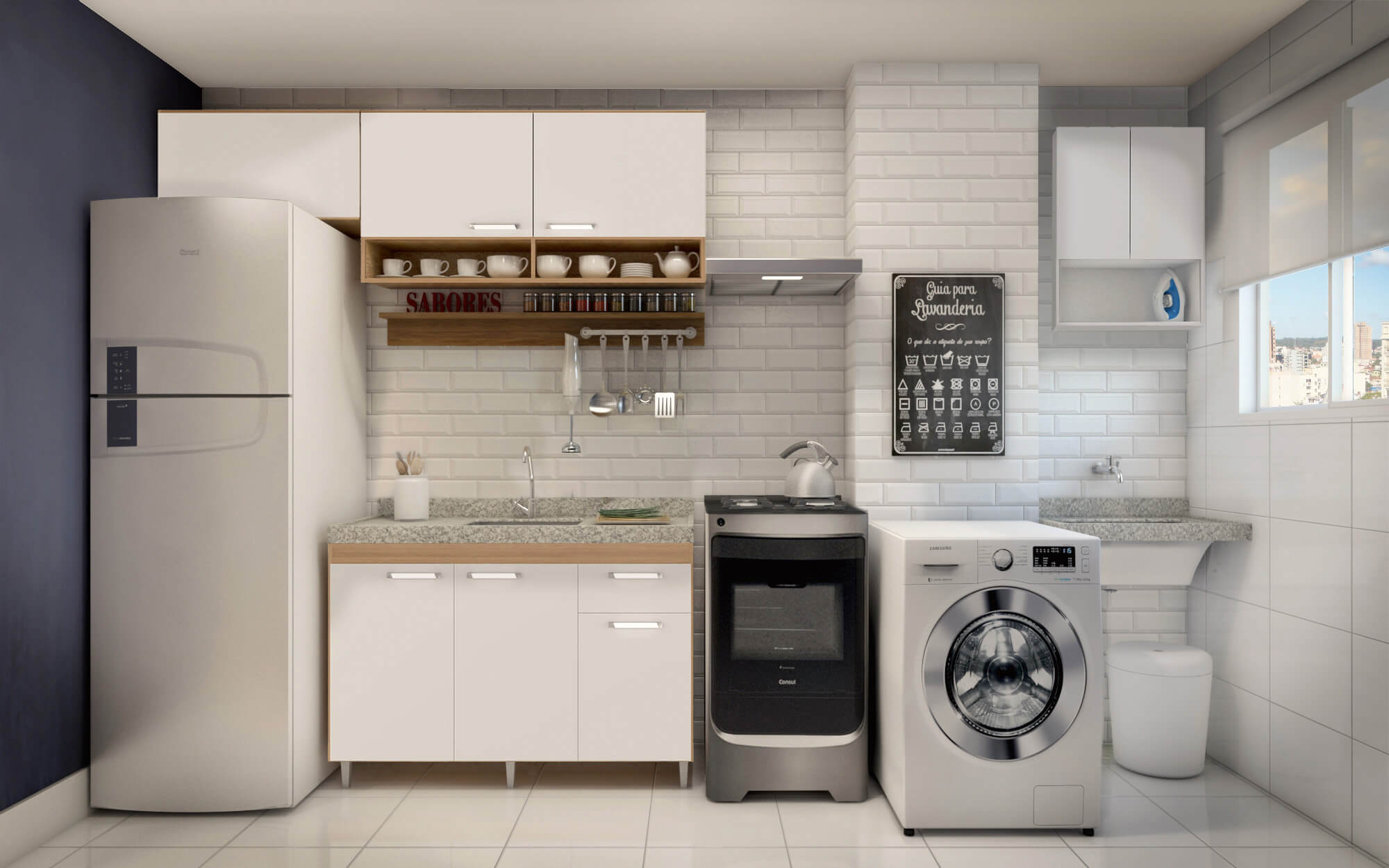 decoração de cozinha integrada com lavanderia