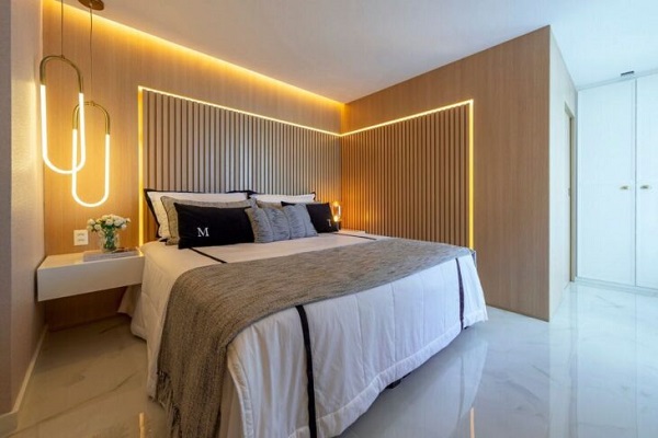 como usar fita de led na cabeceira do quarto de casal