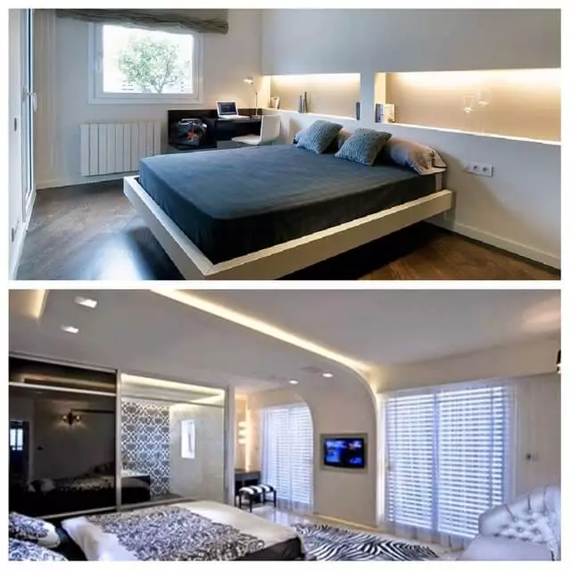 decoração de quarto de casal com luzes de led