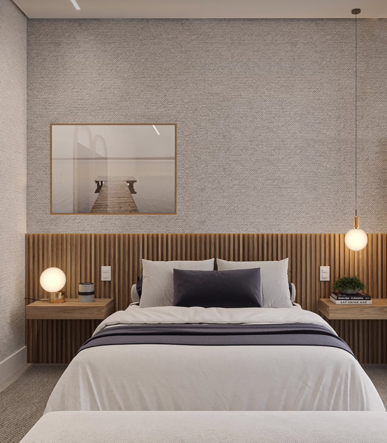 decoração de quarto de casal com papel de parede