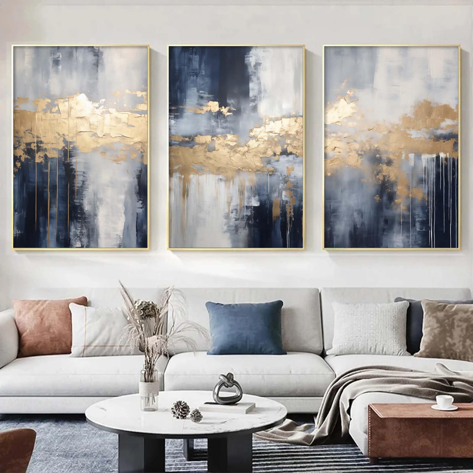 decoração de sala azul e cinza