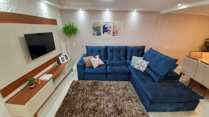decoração de sala azul e cinza