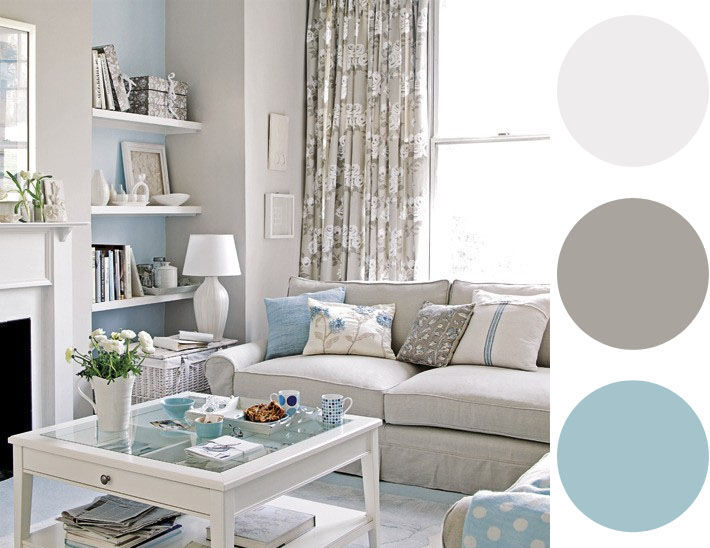 decoração de sala azul e cinza