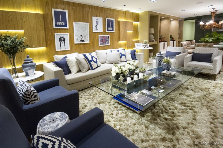 decoração de sala azul e cinza