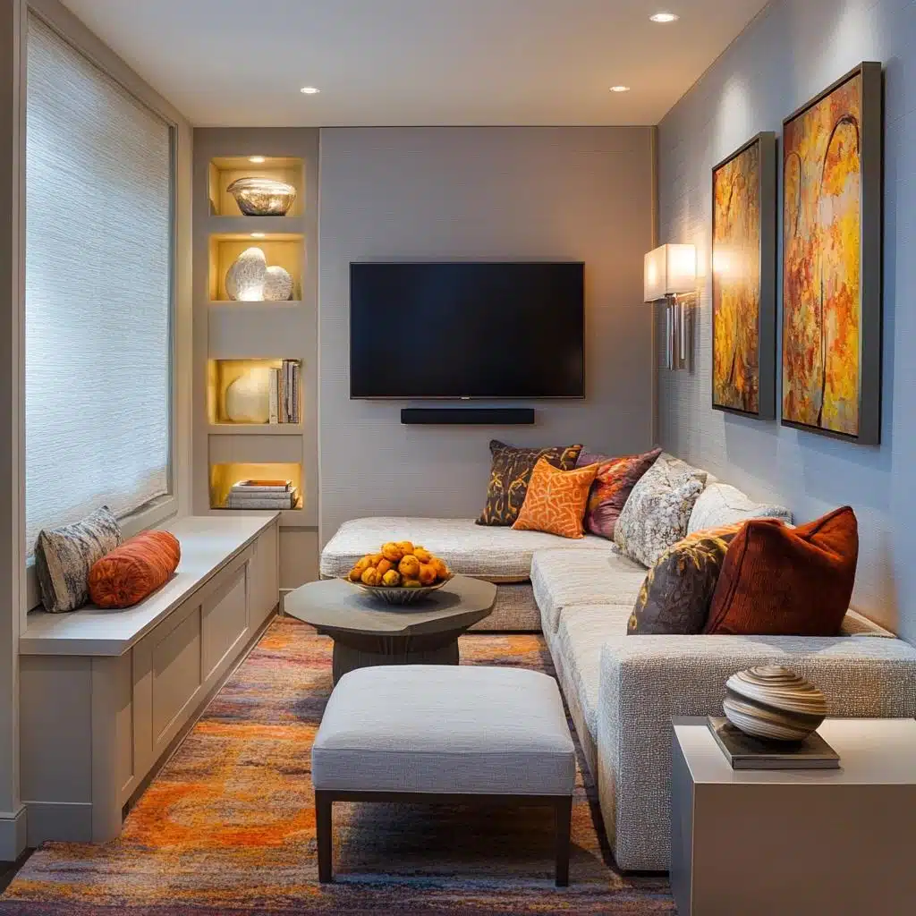 decoração de sala de TV pequena