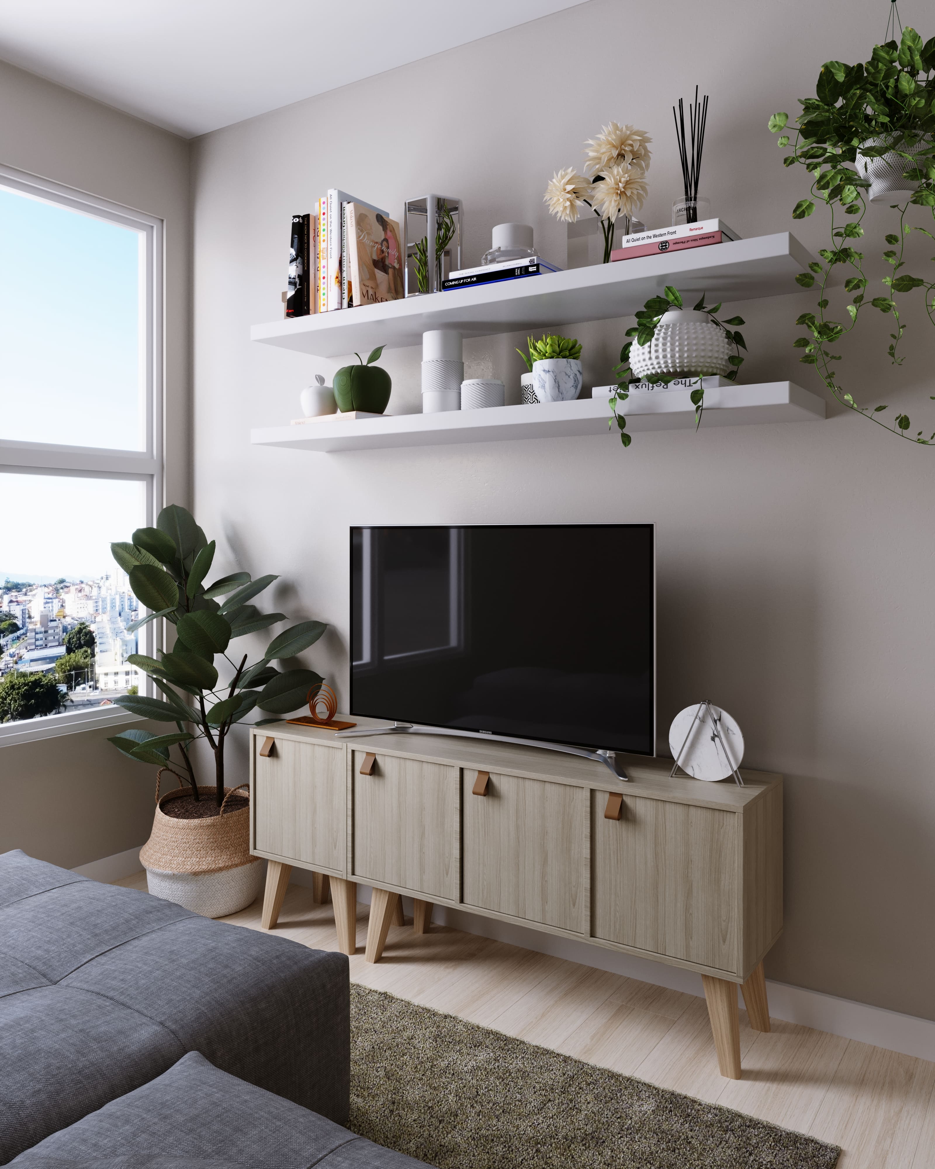 ideias decoração sala de tv compacta