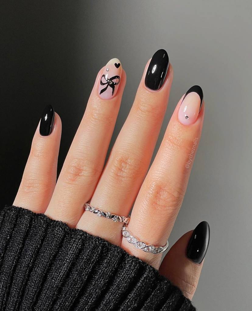 ideias de unhas pretas decoradas simples