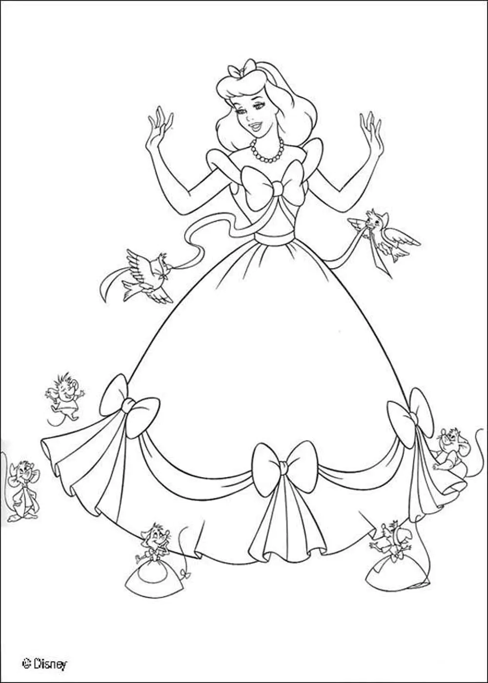 desenho da cinderela vestido de baile para colorir