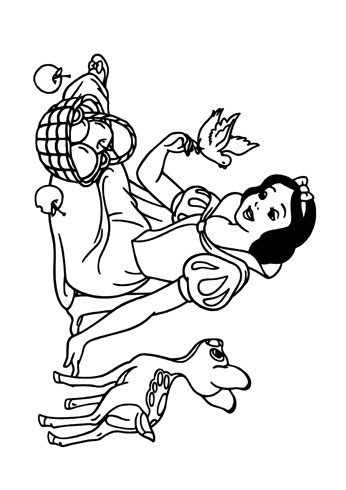 branca de neve em diferentes poses para colorir