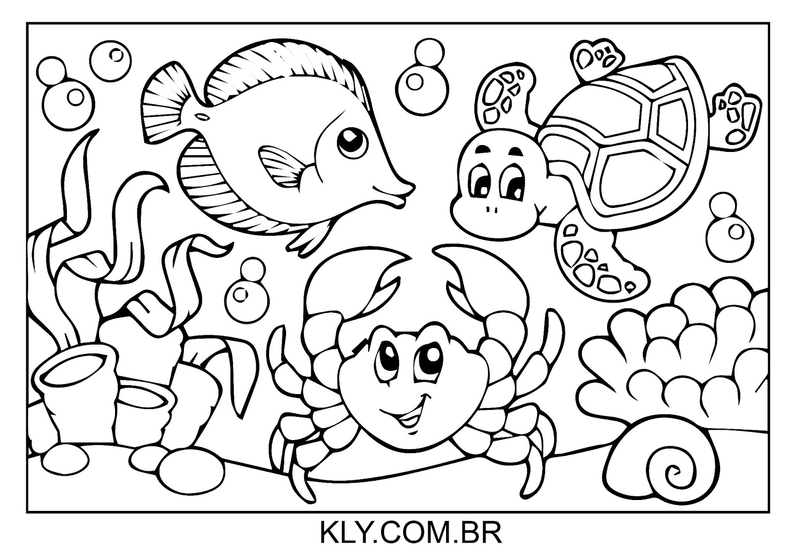 desenho fundo do mar para colorir com algas