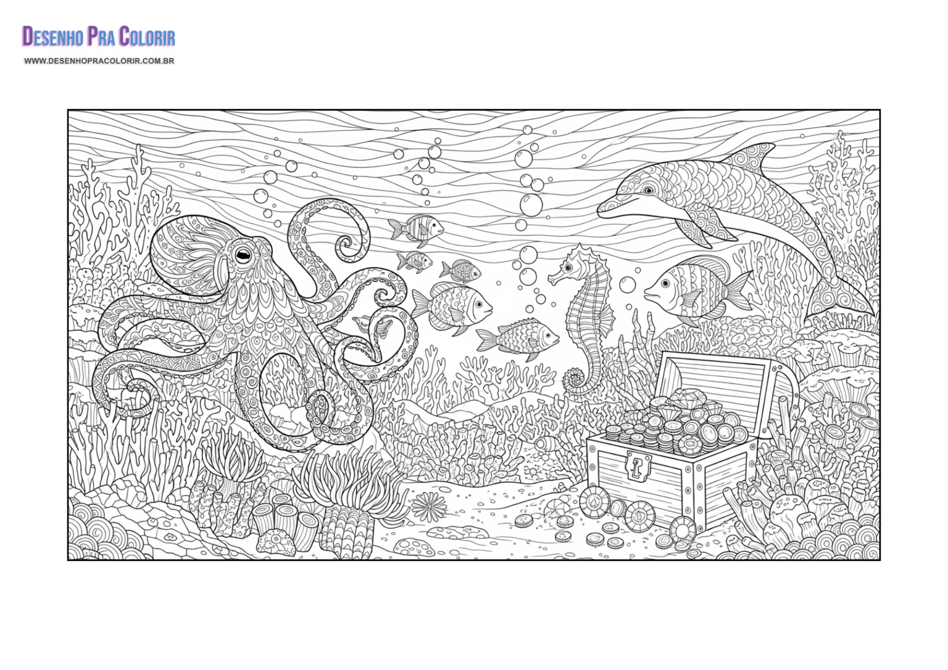 desenho fundo do mar para colorir com castelo