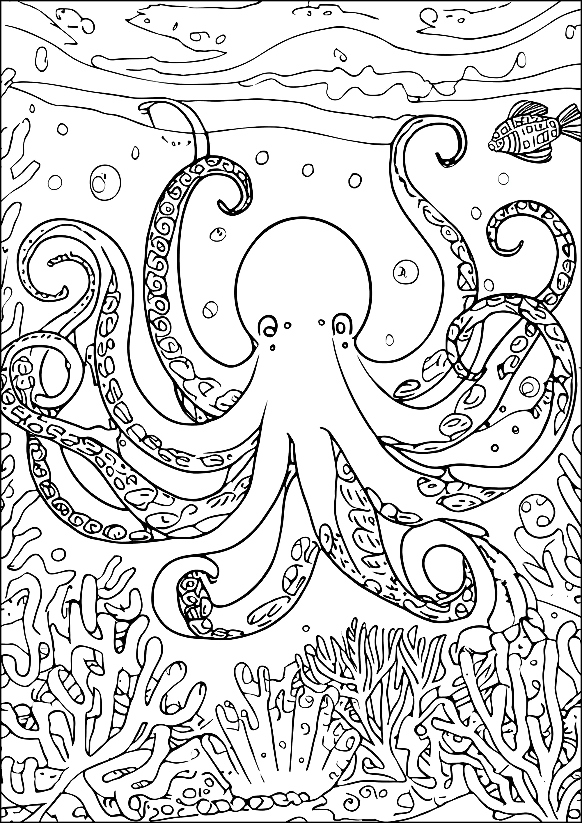 desenho fundo do mar para colorir com sereia