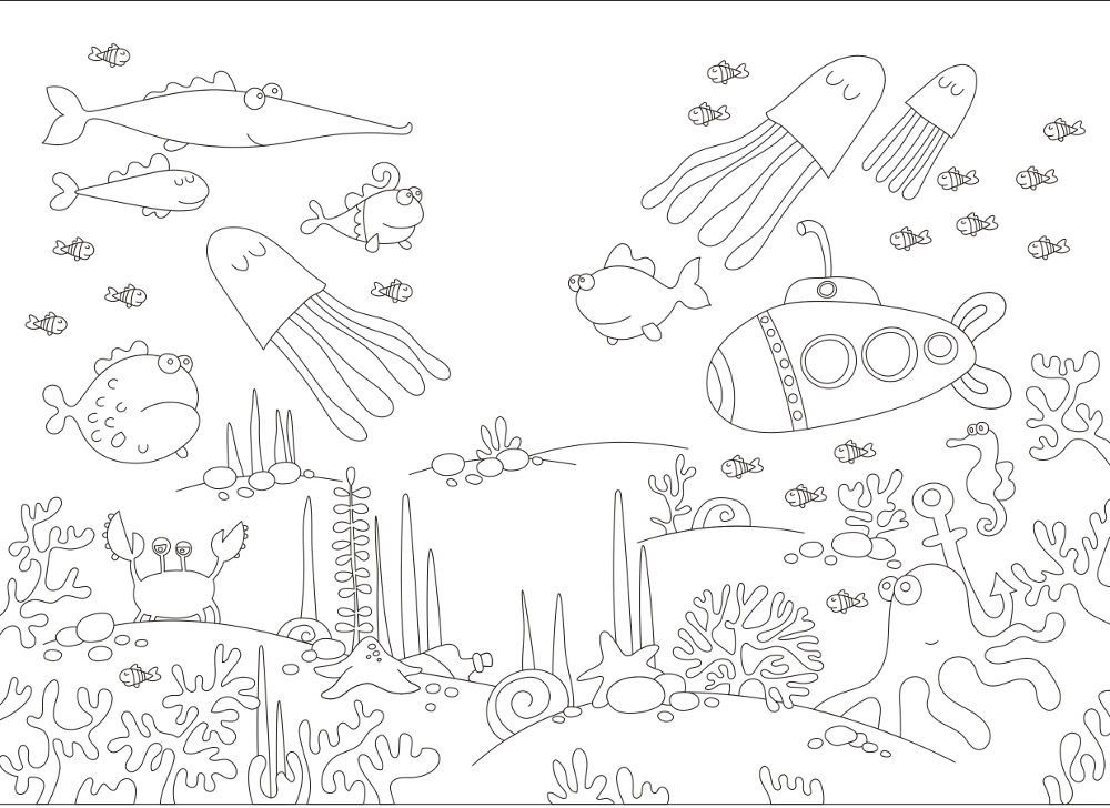 desenho fundo do mar para colorir com estrela do mar
