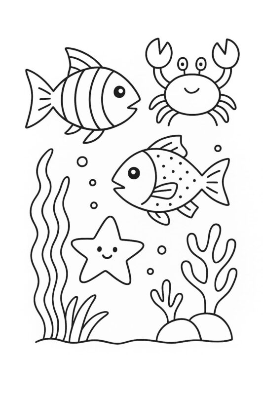 desenho fundo do mar para colorir com corais