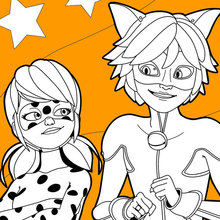 desenho para colorir cat noir e ladybug juntos