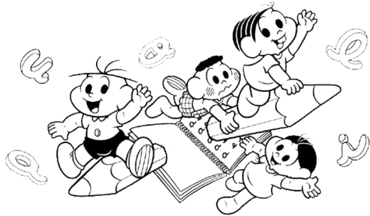 desenho para colorir turma da monica escola