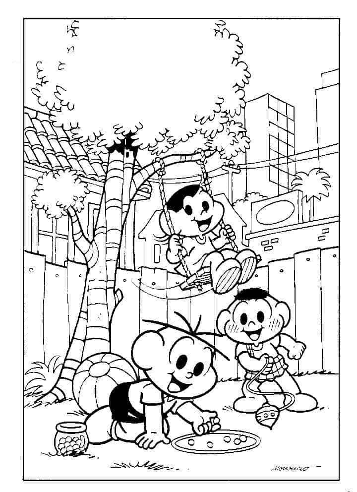 desenho para colorir turma da monica escola