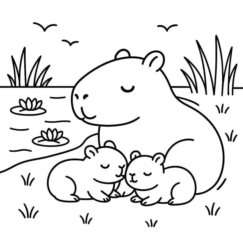 capivara filhotes desenho para colorir