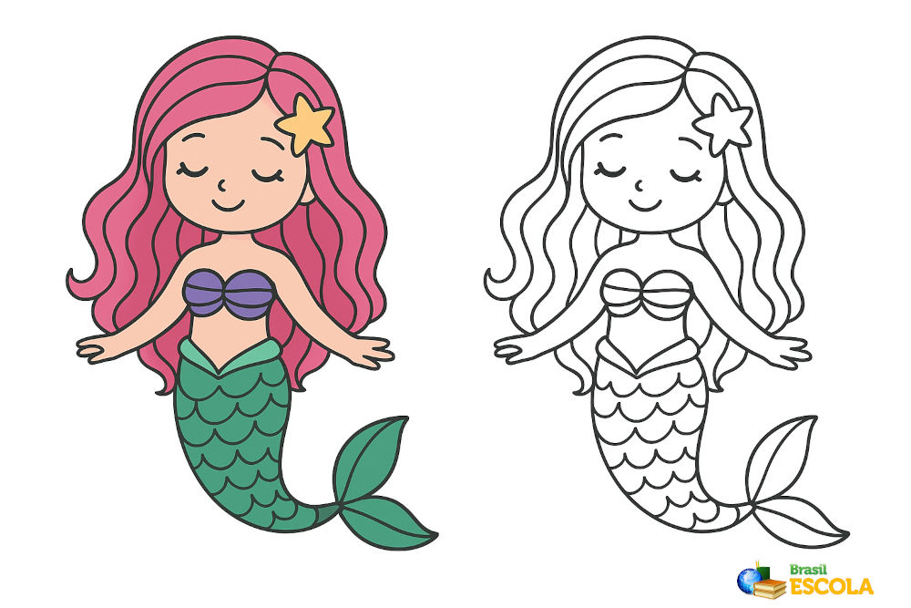 colorir sereia fácil