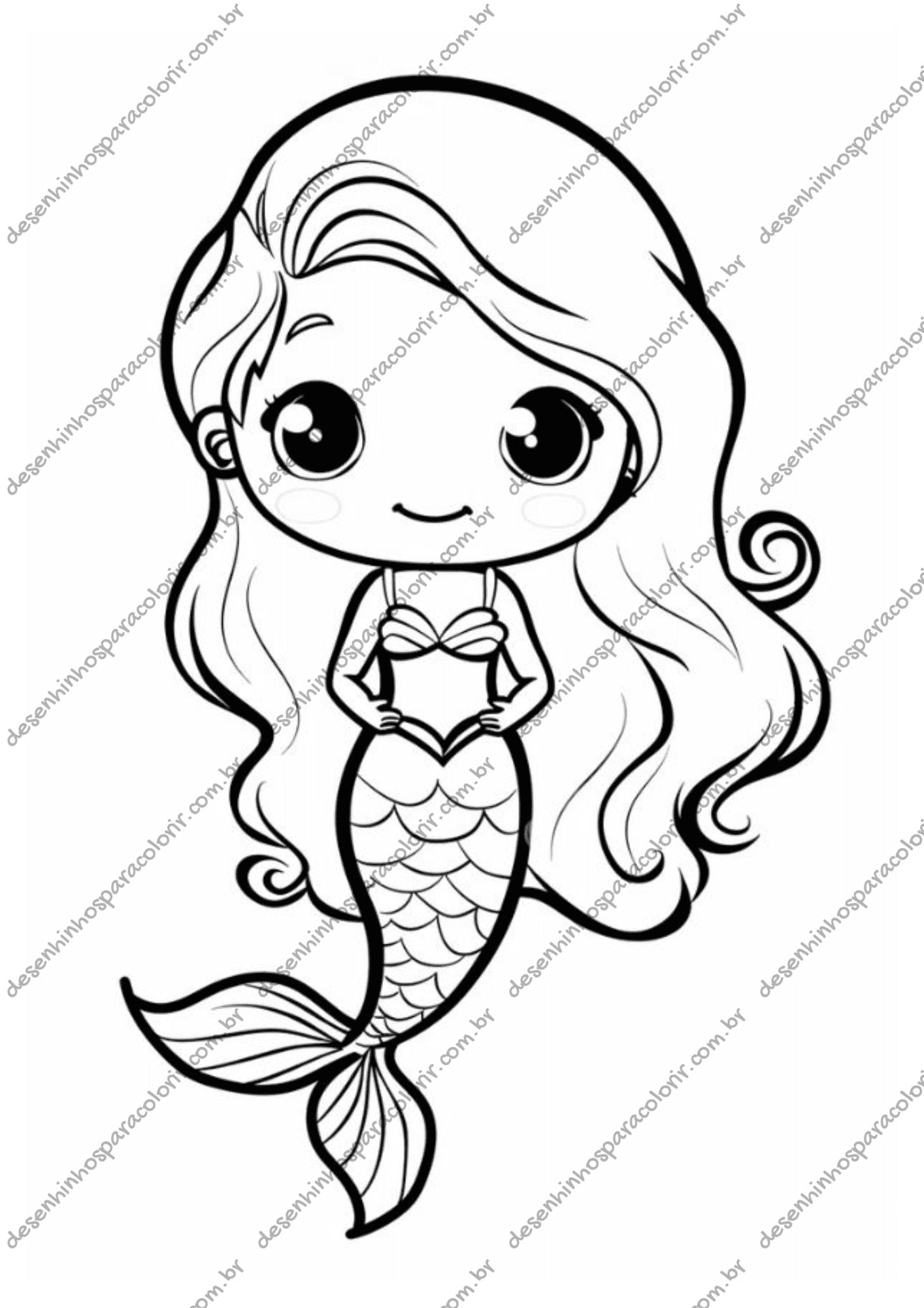 sereia com tesouro para colorir