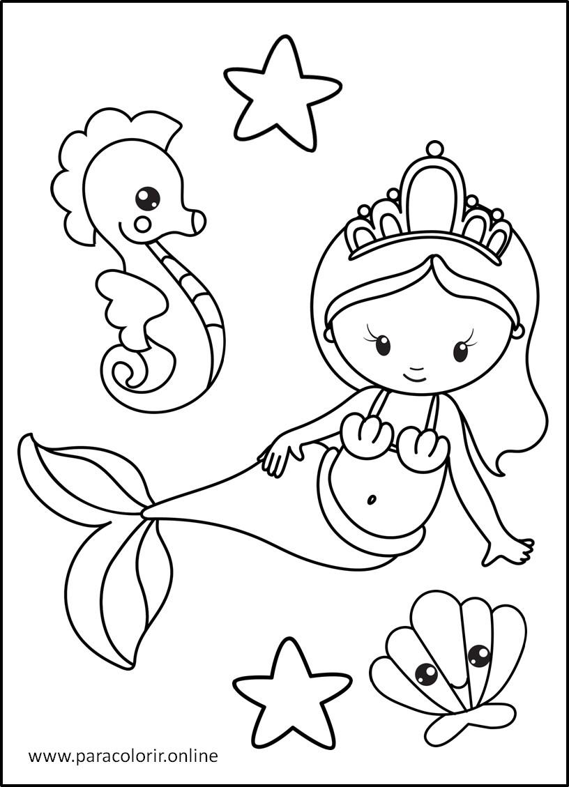 sereia com tartaruga para colorir