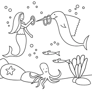 sereia com castelo para colorir