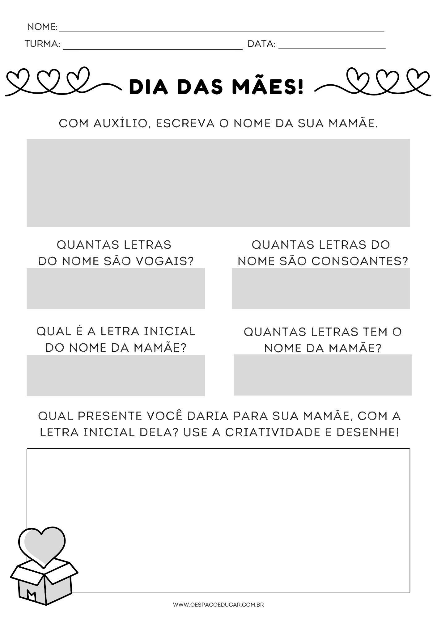 custo de atividades para o dia das mães