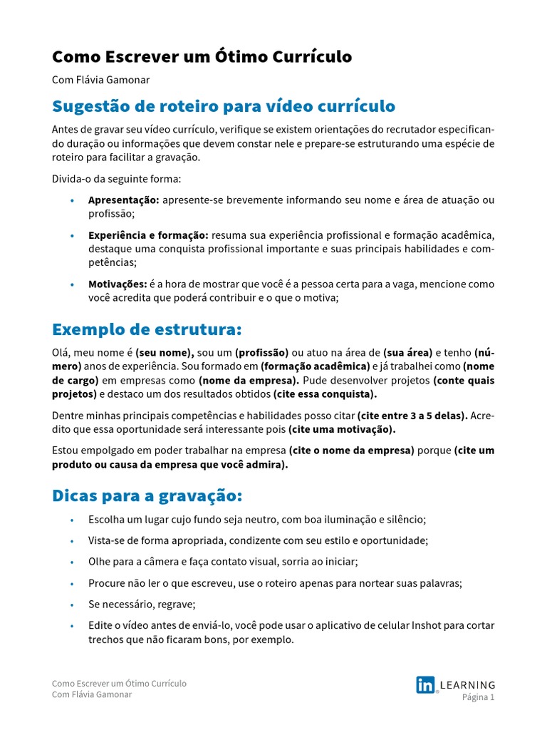 dicas para currículo em vídeo
