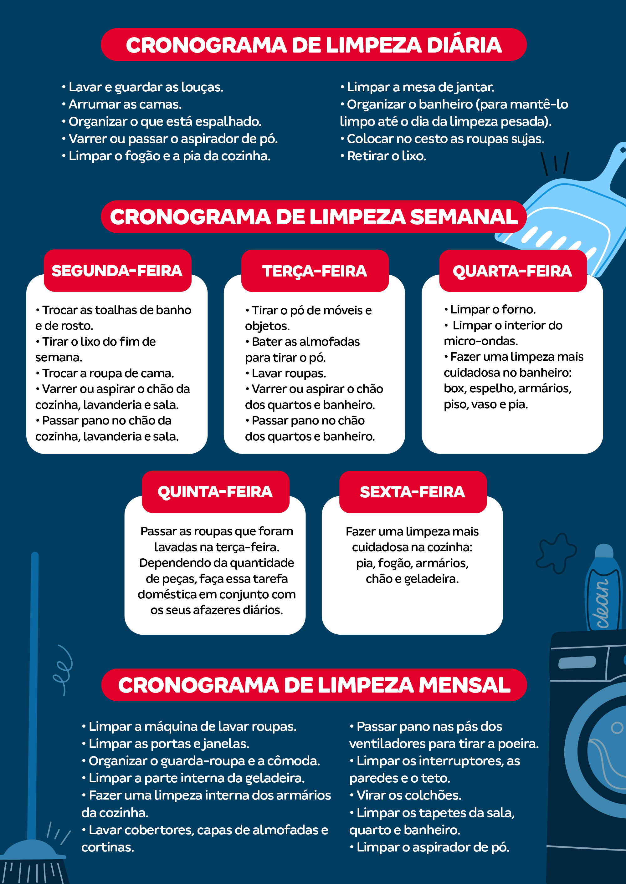 dicas para organizar o cronograma de limpeza