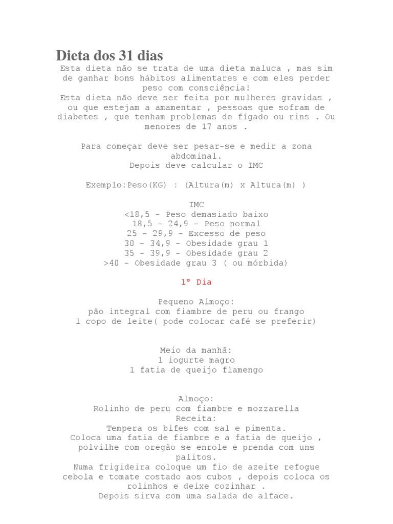 Dieta dos 31 Dias: Alimentos Permitidos e Proibidos Detalhados