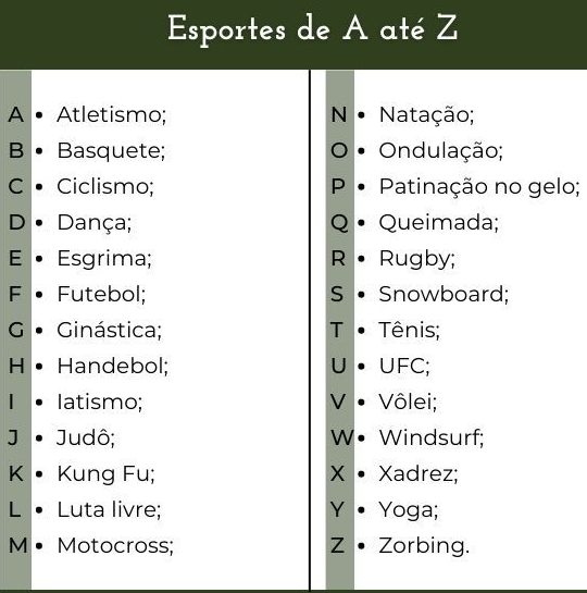 esportes com x para adedonha