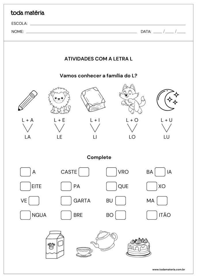 desenhos de leão com a letra L para imprimir