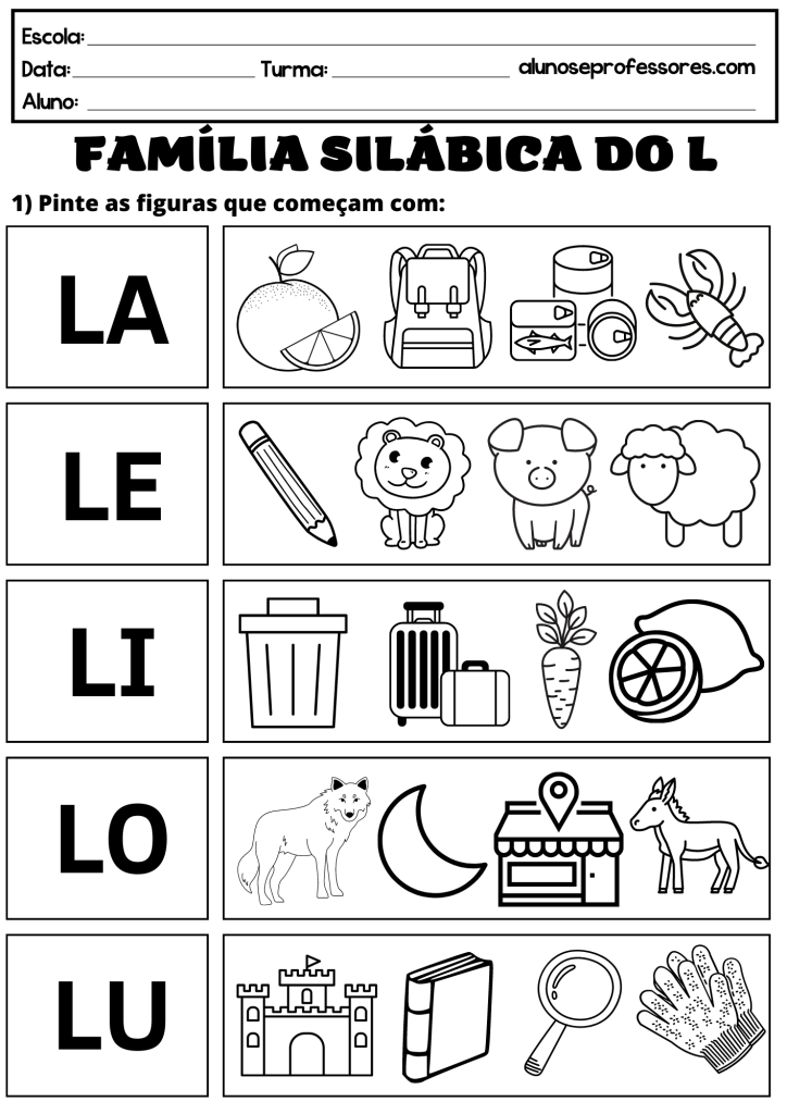 figuras com a letra L para imprimir e encantar