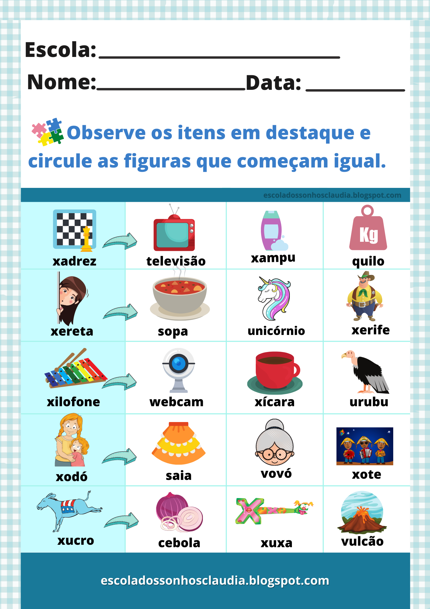 palavras com x para alfabetização